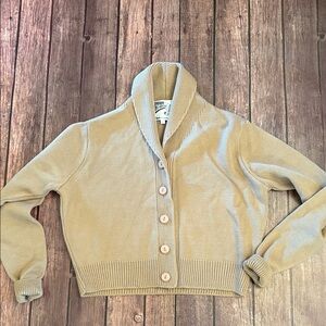 Vivien of Holloway Tan Knit Cropped Cardigan Sz L